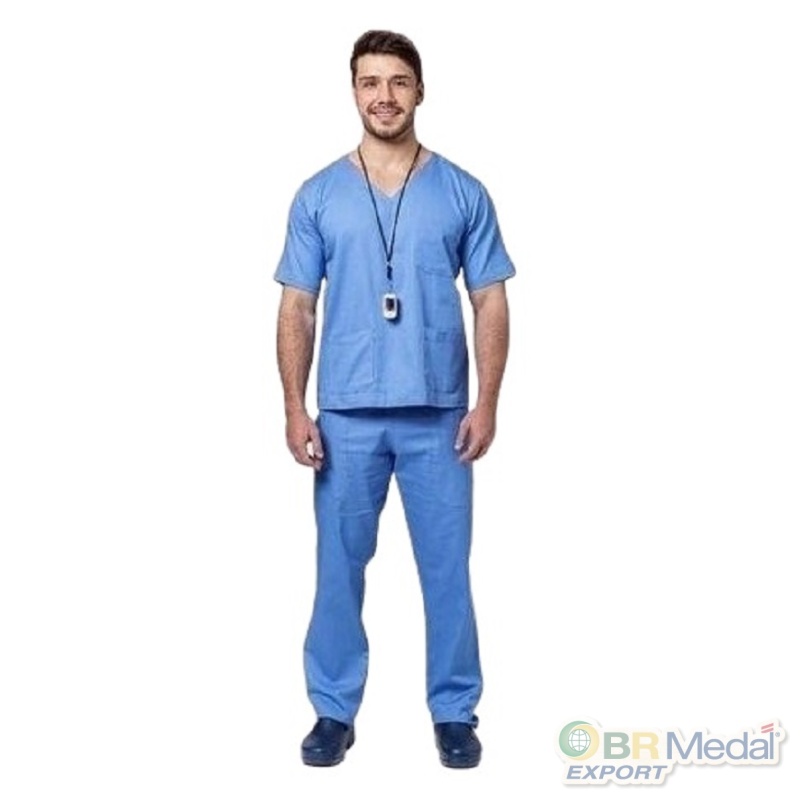 Conjunto pijama scrub cirúrgico privativo em tecido Oxford Masculino